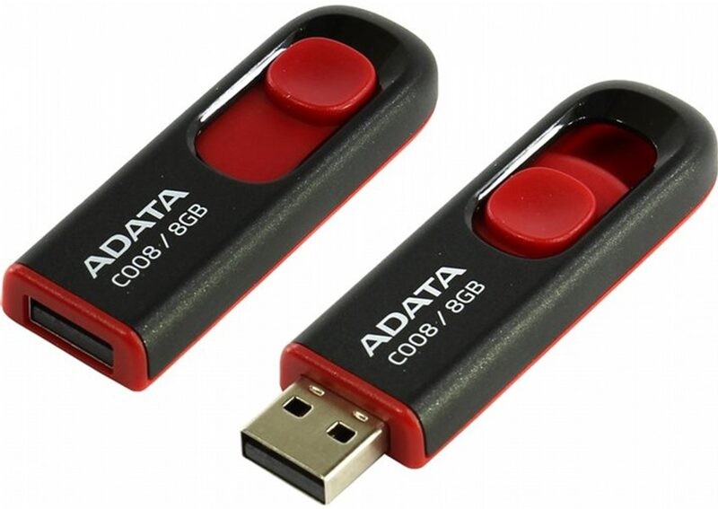 Memorie USB ADATA, 8GB, capac retractabil, Black/Red (4718050609598)